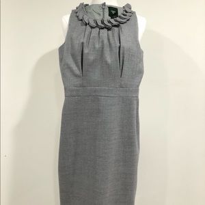 J CREW Suiting Grey Dress Ruffle Neckline EUC